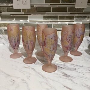 Vintage Hebron Phoenician wine glasses water goblets hand blown hand painted